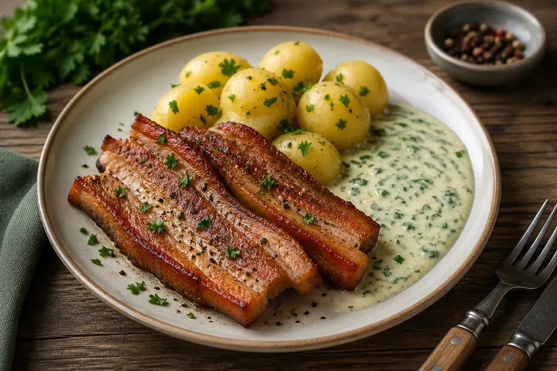 Stegt flæsk med kartofler og persillesauce